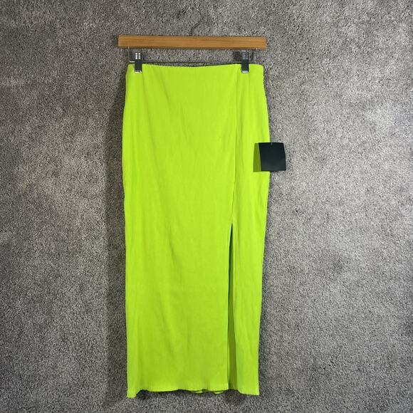 Lulus Midi Skirt Women’s Size M Green Ribbed Side Split Bodycon Stretch Casual - Picture 1 of 12